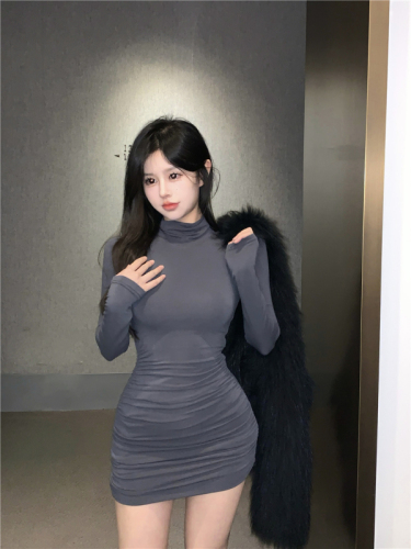Real price real shot ~ soul nude high-neck dress women's winter sexy self-cultivation bottoming bag hip skirt
