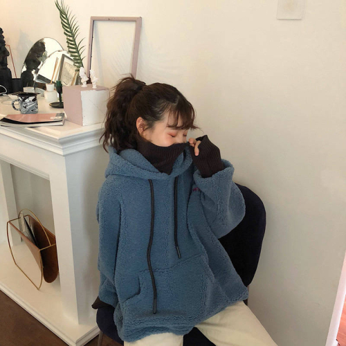 Plus velvet thick sweater girl autumn and winter wear 2022 new junior high school students Korean version loose lamb wool coat