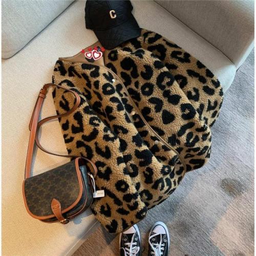 Leopard-print fur all-in-one short jacket women's autumn and winter all-match 2022 Korean version loose and thin casual faux fur top