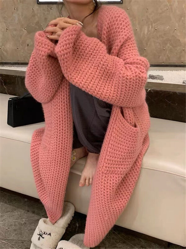 [MS STUDIO] Hollow crochet large pocket long warm sweater 98737# PCZ