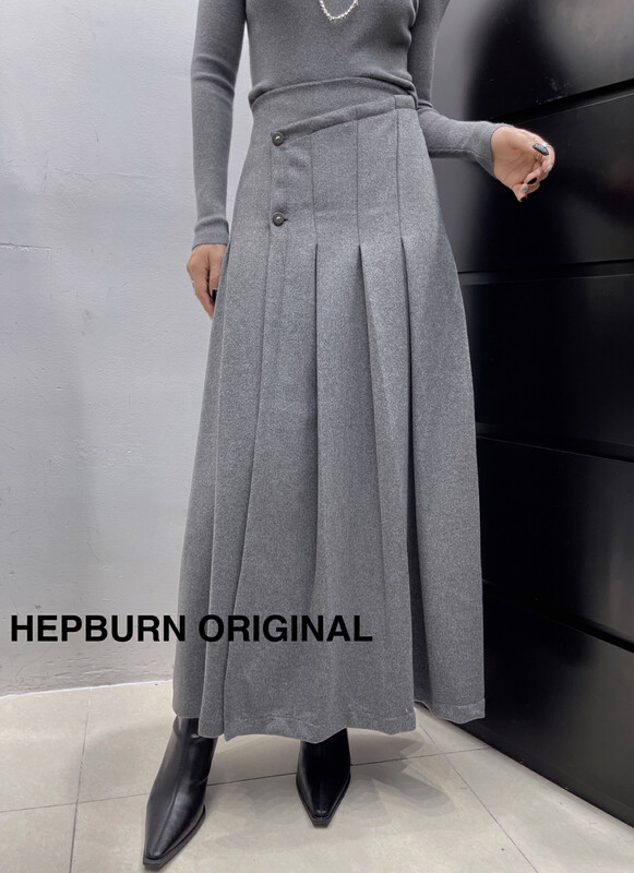 [HEPBURN Hepburn] accordion pleated design wool skirt high waist temperament N5316