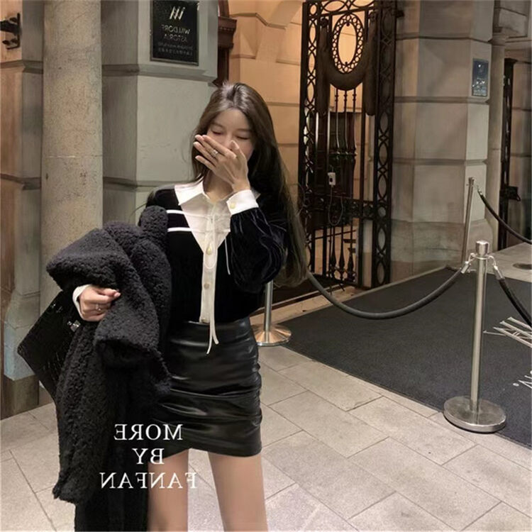【LINNA】Korean style commuter color matching shirt (without brooch) 6971# JJ