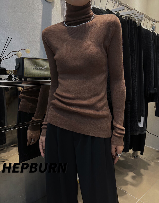 【HEPBURN Hepburn】Premium solid color bottoming sweater (slim high neck) Y65# FHX