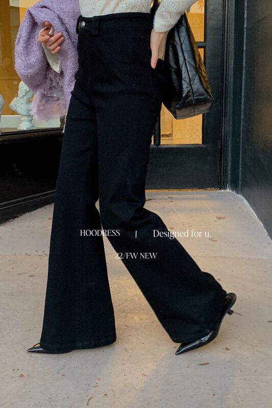 [Fire HOODRESS] Korean all-match high-stretch solid-color flared jeans 22579# JHY