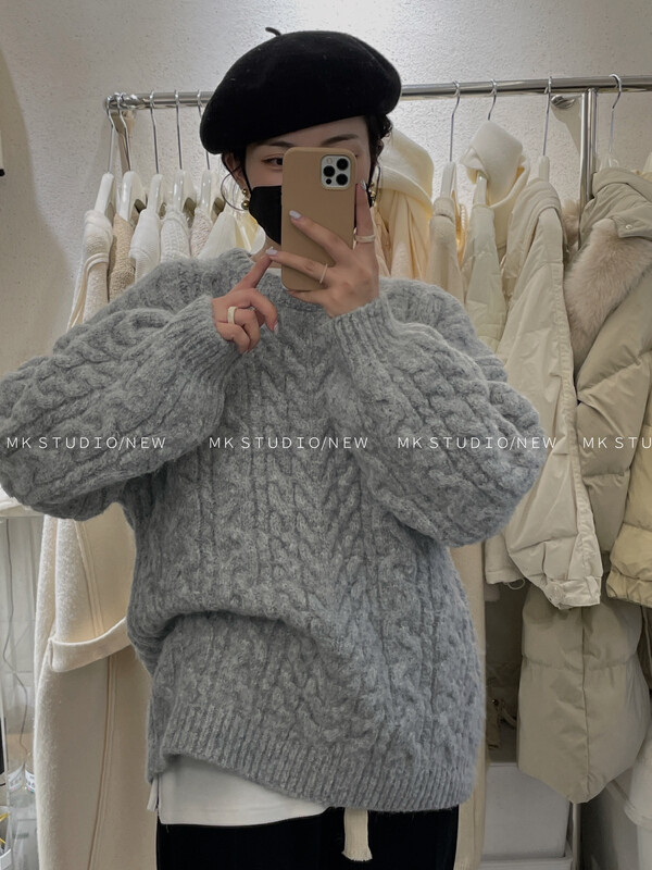 [MK] Round neck loose solid color versatile warm sweater s095# HJY