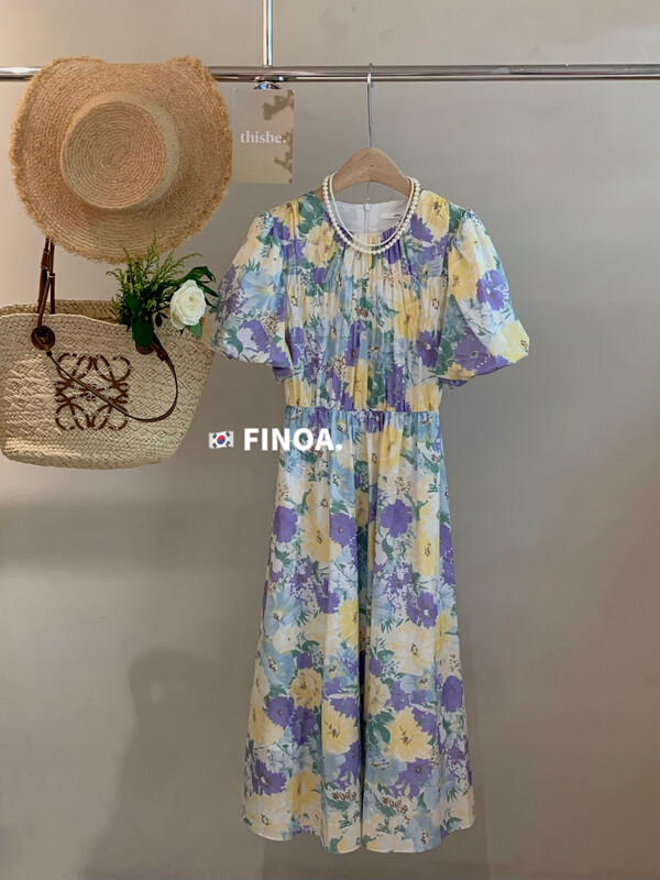 【OLIVE】Korean Casual Large Floral Round Neck Fashion Dress 10493# CLS