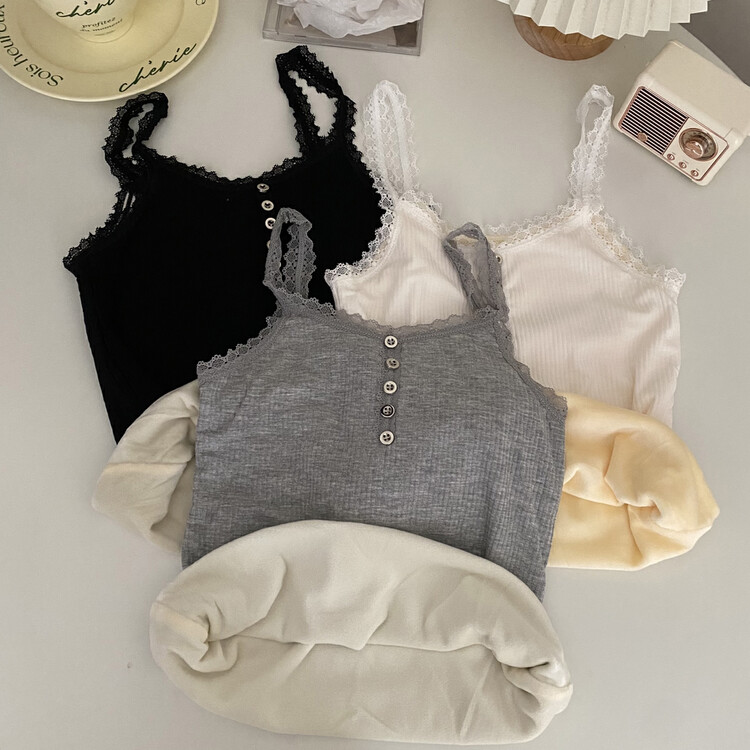[Blue Show] Lace stitching breasted plus velvet thermal vest/sling 7269# LSW