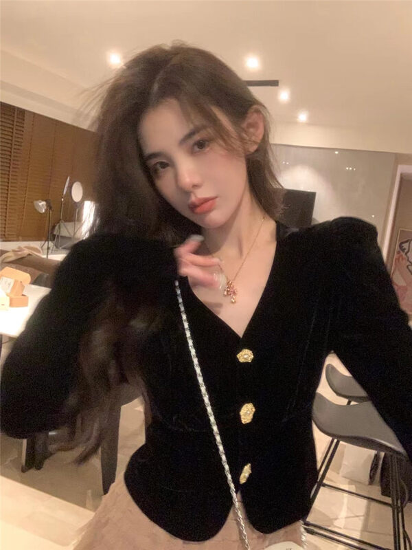 New autumn and winter! [MS STUDIO] Elegant V-neck velvet sweater 88287# PCZ
