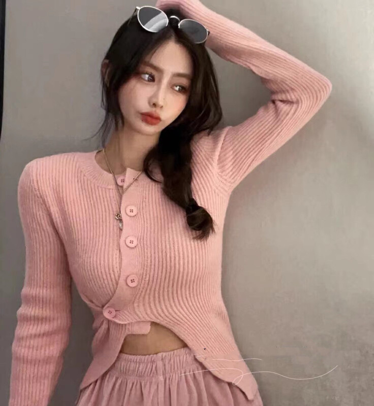 【MINI NI】Irregular Side Button Knit Sweater 9463# PCZ