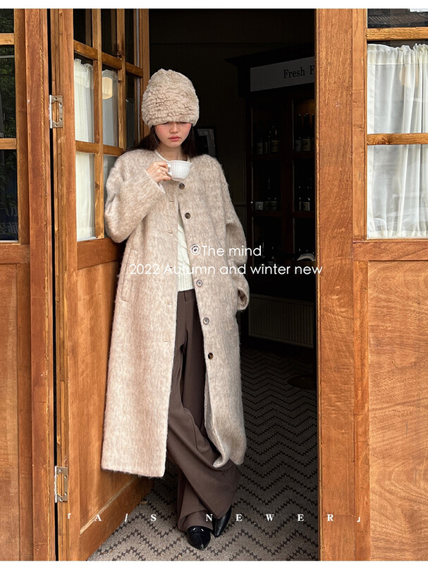 【THE MIND】Wool round neck casual all-match wool coat 61222