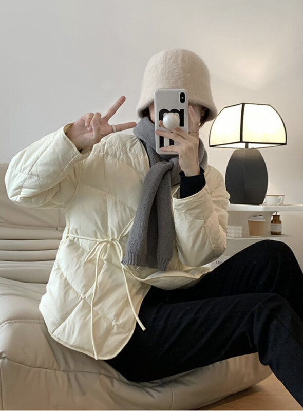 【MK】Korean version long-sleeved lace-up all-match warm down jacket (including 90% white duck down) yr09# HJY