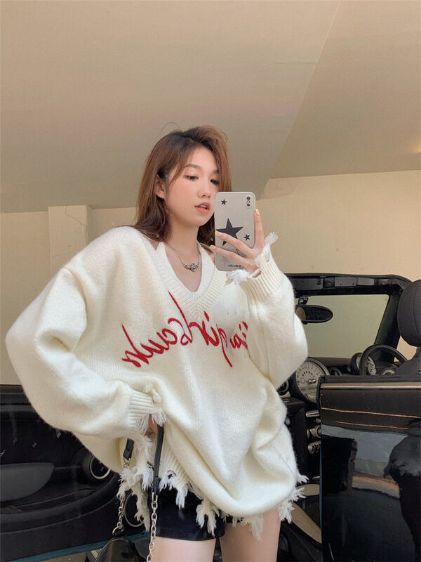 【MS STUDIO】Hanging neck design camisole + letter embroidery loose sweater suit 98760# PCZ