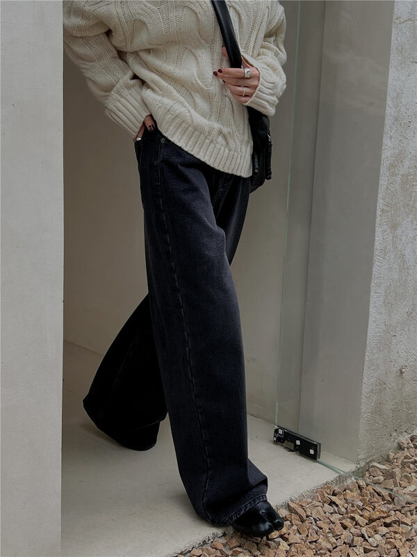 【SOUL】Vintage high-waisted straight-leg fleece all-match jeans 2899# CLS