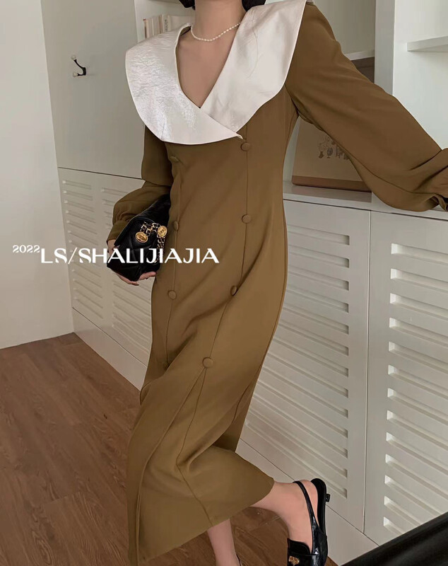 【LS】French Hepburn style lotus leaf collar dress 2906# JHY