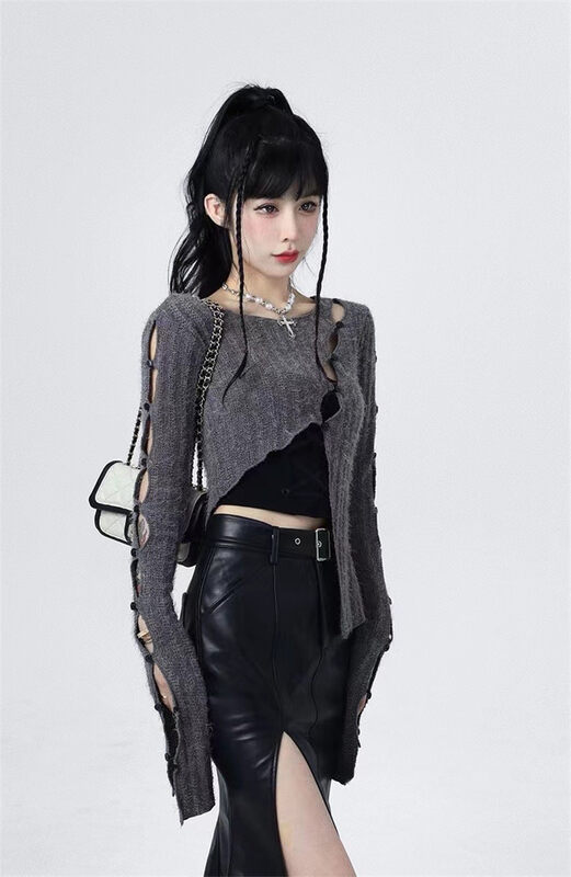 New autumn and winter! [MS STUDIO] Irregular knitted sweater with pure desire style design + versatile tube top vest suit 88261# PCZ