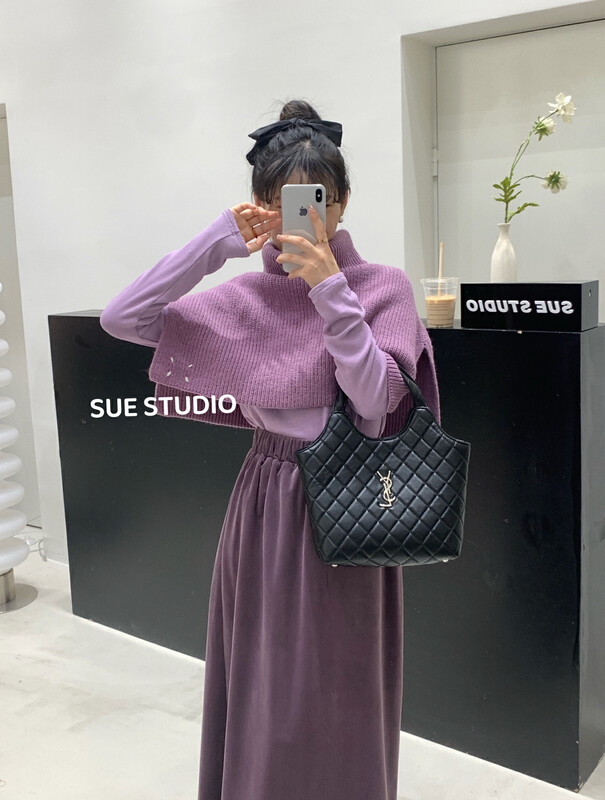 【SUE STUDIO】Solid color all-match turtleneck shawl vest 9830# ZJY