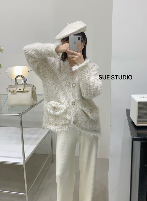 New in winter! [SUE STUDIO] thickened grain gold fluffy fleece warm sweater 8975# ZJY