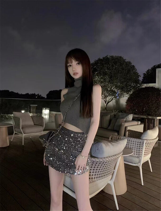 [MS STUDIO] Niche design beveled turtleneck knitted vest/sling 88385# PCZ