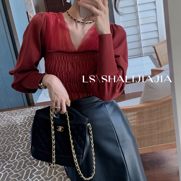 [LS] Retro Hong Kong style mesh knitted sweater 6171-1