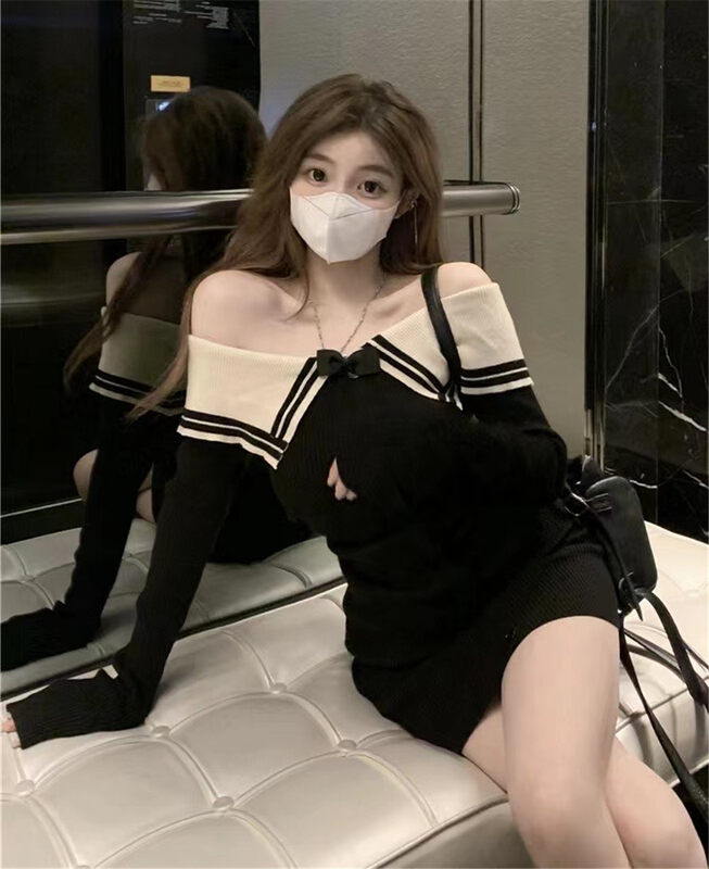 【MS STUDIO】Bow-knot big lapel slim dress 88398# PCZ