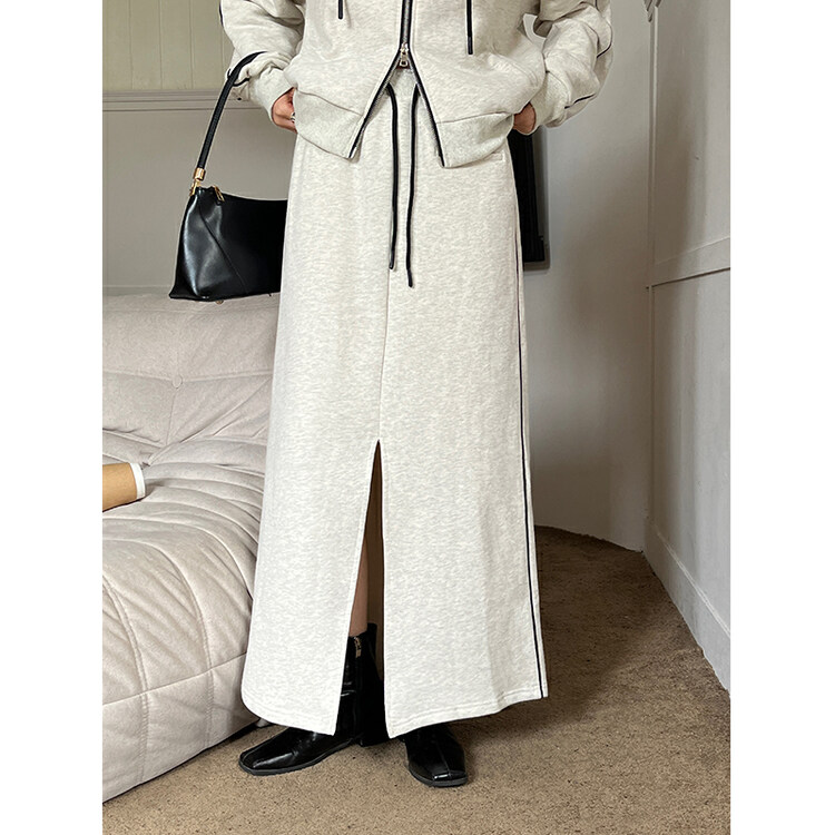 【THE MIND】Korean style high waist casual all-match color matching front slit slimming skirt skirt 61210-1# JHY