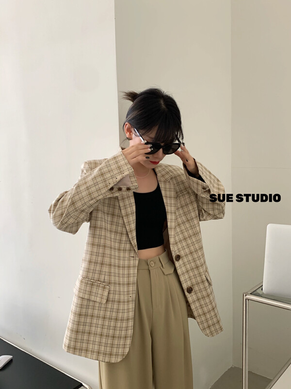 New in early autumn! [SUE STUDIO] Simple Korean plaid fresh suit 11110# ZJY