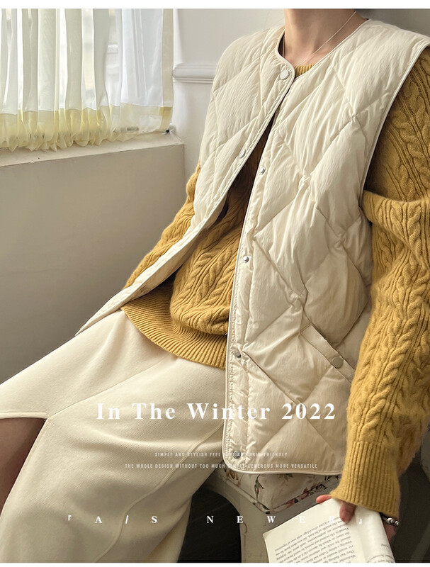 [THE MIND] round neck fashion all-match slim white duck down vest down jacket 61255