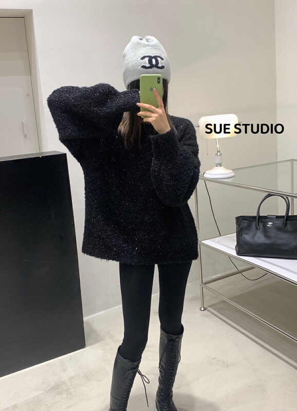 【SUE STUDIO】 Soft Waxy Glitter Particle Loose Pullover Warm Sweater 8979# ZJY