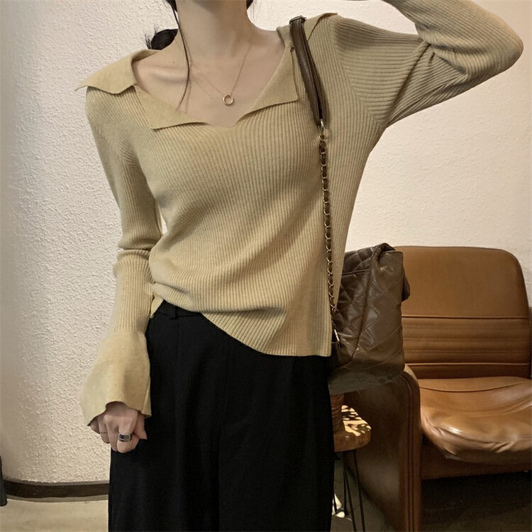 【F·P】Sweet Spice Girl V-Neck Slim Fit Long Sleeve Knit Sweater 6960# HBX