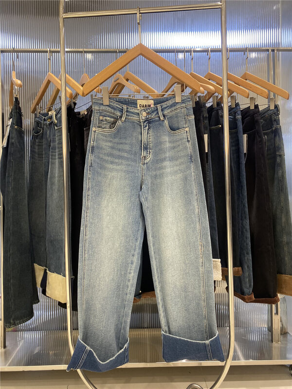 【JEANS】Fleece Fleece Straight Leg Jeans T472# LSW