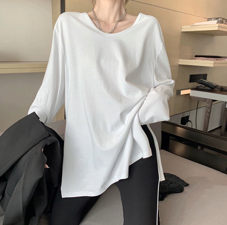 New in autumn! [MK] all-match simple and comfortable long-sleeved T-shirt YS1-3829-2# HJY