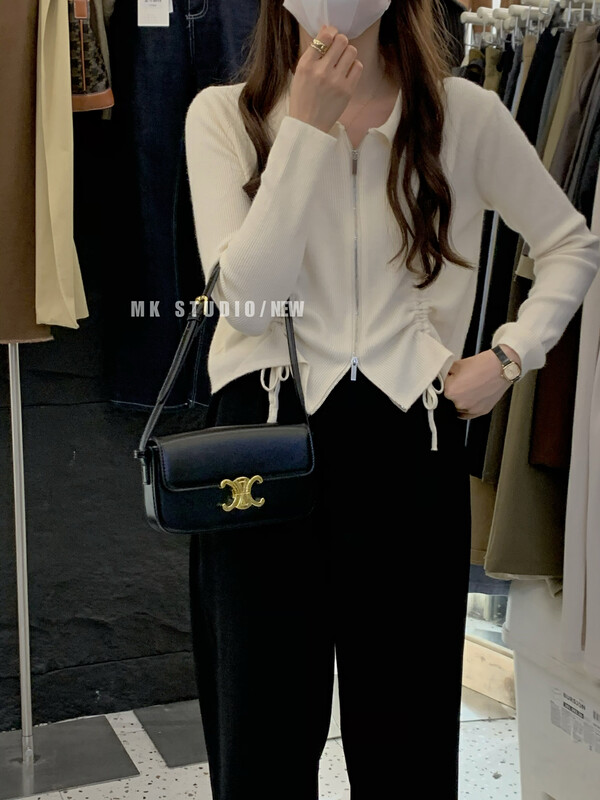 New in autumn! [MK] zipper simple pleated shirt d125# HJY