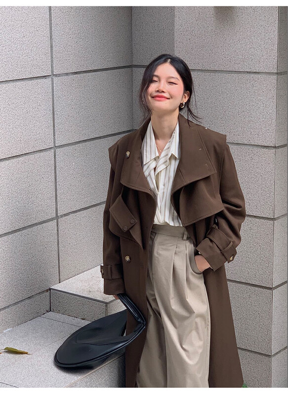 Original price 292.02! 【THE MIND】Ins Korean style half turtleneck vest shawl trench coat (with belt) (removable) YS1-61123# JHY