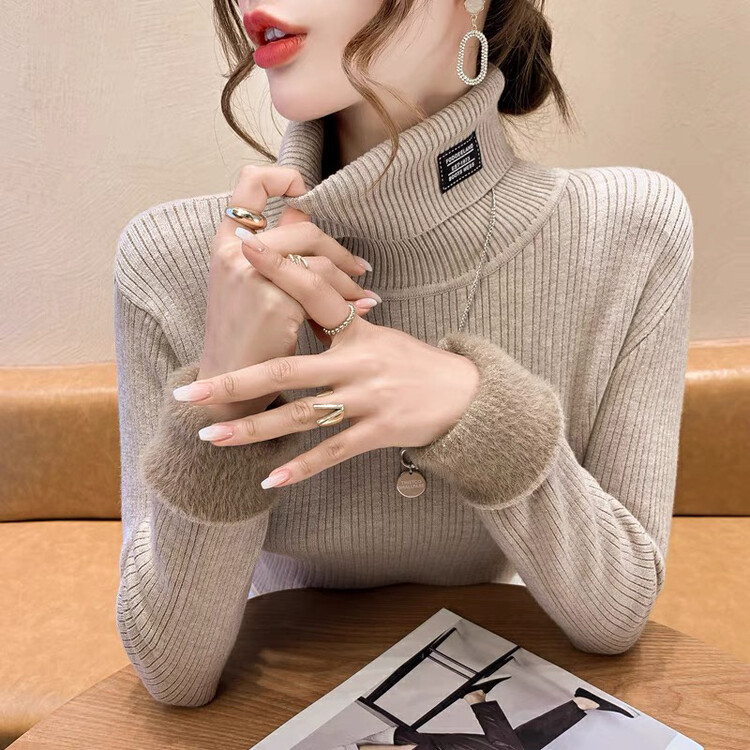[F·P] Thickened high-neck integrated fleece and gold thermal sweater 1421# HBX