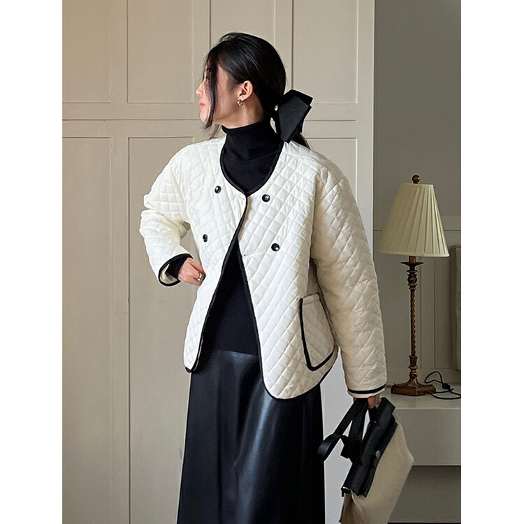 【THE MIND】Korean style round neck color-blocking rhombus thermal cotton 61282# JHY