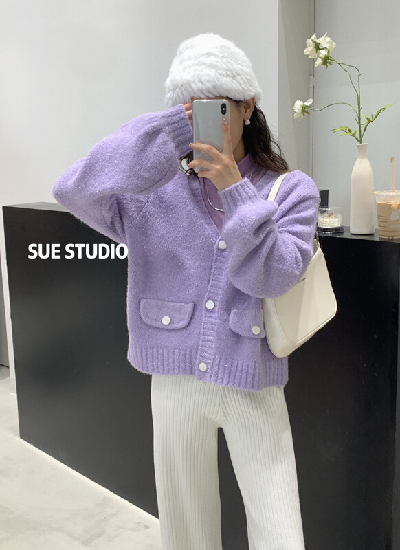 【SUE STUDIO】Sparkling Pocket Cardigan Warm Sweater N8952# ZJY