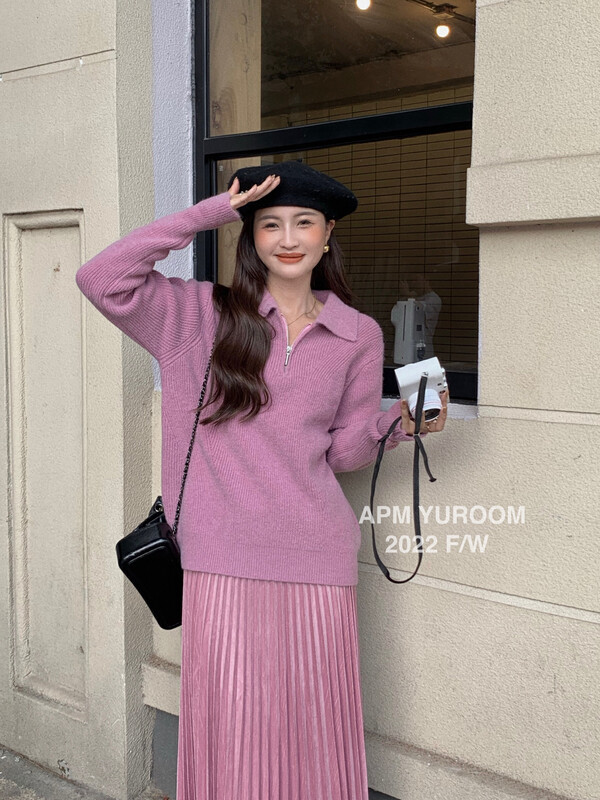 New in winter!【APM YUROOM】Korean thick zipper lapel warm sweater 6116# LSL