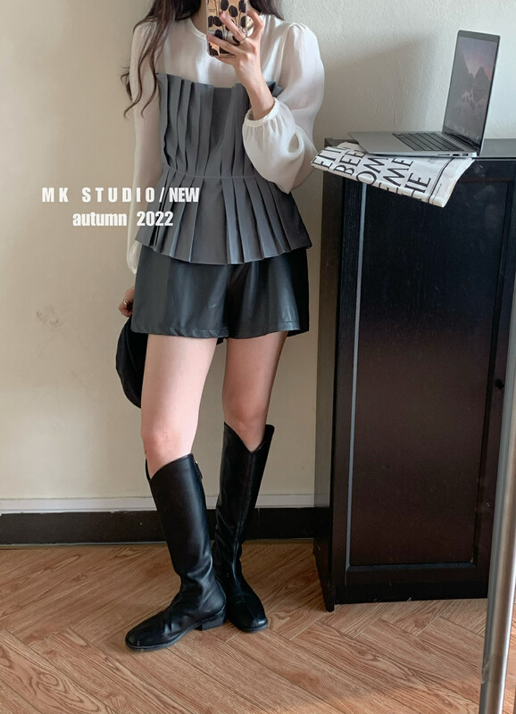 New in early autumn! [MK] Korean version slimming stitched pleated shirt 3531# HJY