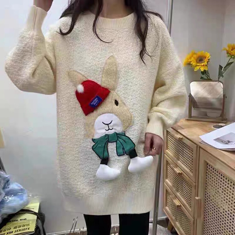 【F·P】Rabbit Loose Embroidered Warm Sweater N1701FP# HBX