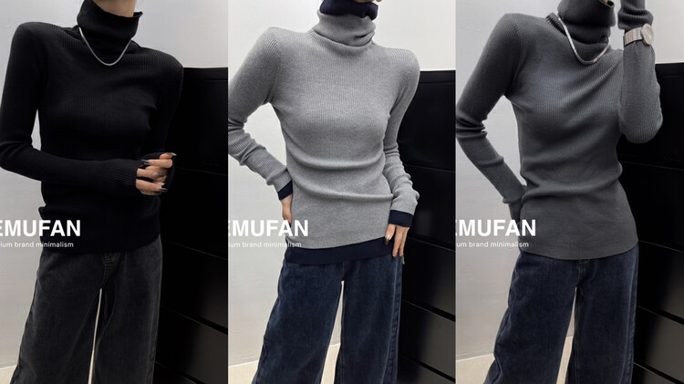 [HEPBURN Hepburn] Explosive all-match turtleneck sweater looks slimming 708-