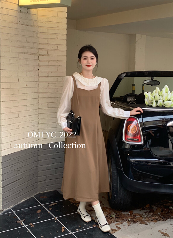 [O MI] Retro French two-piece suspender skirt suit anti-wrinkle suit material 03701