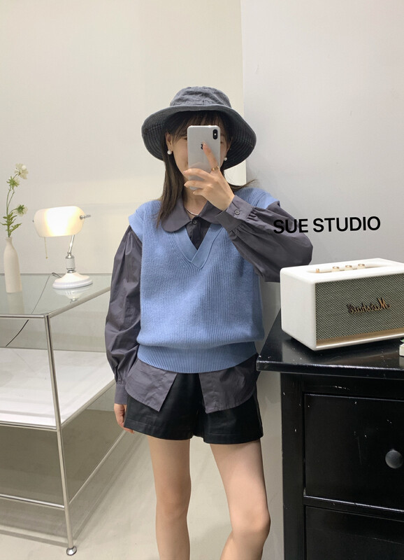 【SUE STUDIO】Simple solid color V-neck vest N8712# ZJY