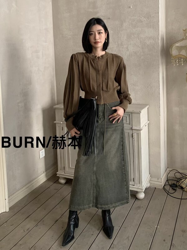 【HEPBURN Hepburn】Simple big-name denim skirt (loose A-line version) YS1-8025# FHX