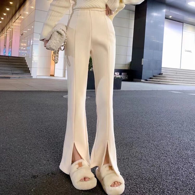 【MS STUDIO】Elastic waist and fleece slit casual pants 879# PCZ