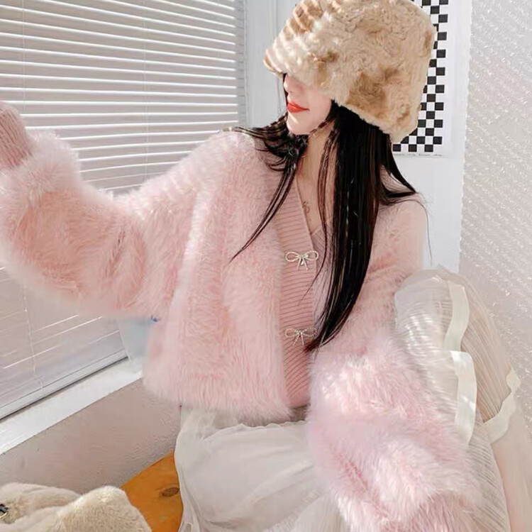 【F·P】Gentle and fragrant French v-neck imitation mink warm sweater (with butterfly button) GJ18FP# HBX