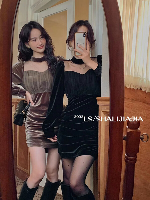 [LS] Retro Clavicle Slim Fashion Dress 51089