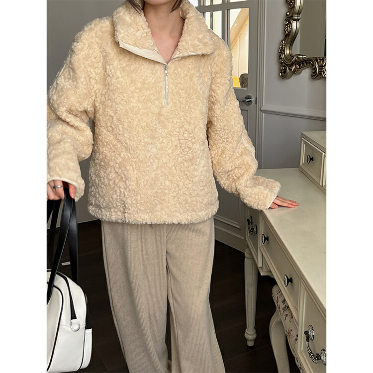 【THE MIND】Korean style half turtleneck warm wool short coat 61277# JHY