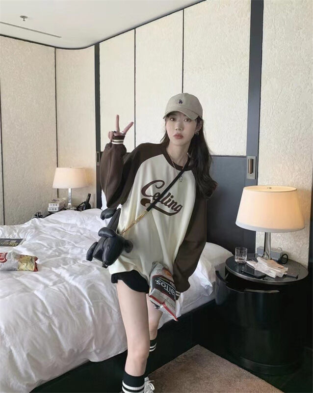 New in autumn!【MS STUDIO】Casual letter print colorblock long-sleeved T-shirt 88145# PCZ