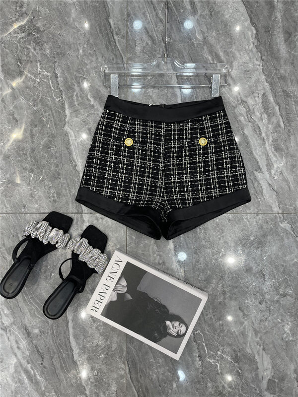 【LINNA】High waist and slim all-match plaid casual shorts 7098# JJ