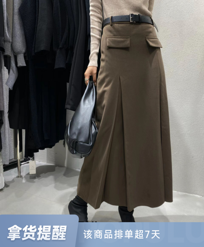 [HEPBURN Hepburn] pleated pocket skirt (with belt) all-match temperament 5281